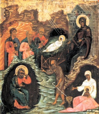 000.09316 : Aanbidding van Jezus, paneelikoon, Russisch (west), rond 18de eeuw, 30,8 x 35,5 cm