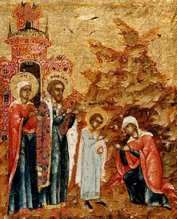 detail van 000.03964 : Nikolaas, met vita in 12 taferelen, paneelikoon, Russisch, ca. 1800, 36 x 31 cm